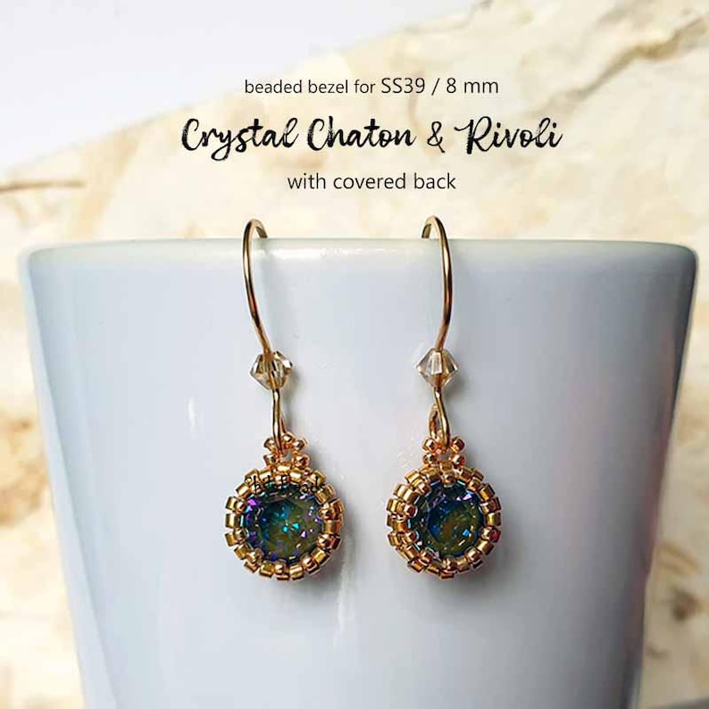 Peyote Bezel for 8mm Rivoli & Chaton SS39 • Beaded Jewelry Component, Seed and Delica Beads image 1