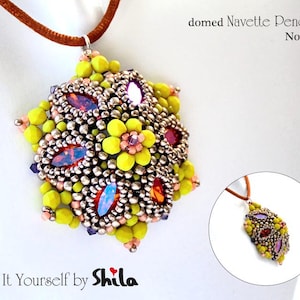 Beading Pattern Tutorial Step by step INSTANT download PDF Flower Navette Pendant No 41 image 1