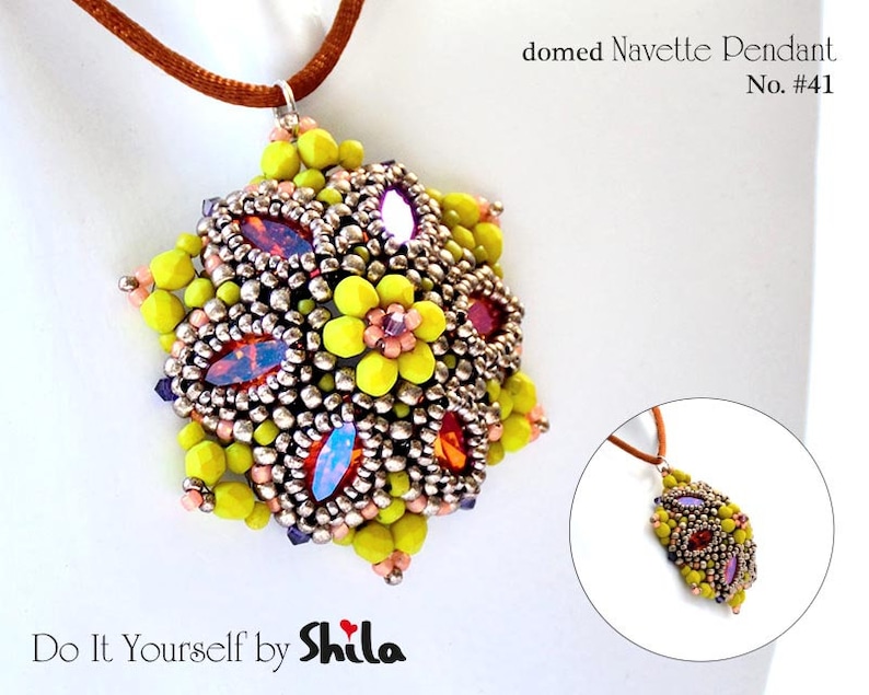 Beading Pattern Tutorial Step by step INSTANT download PDF Flower Navette Pendant No 41 image 1