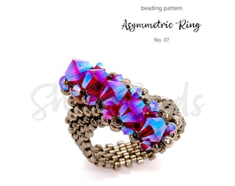 Beading Pattern Tutorial Step by step INSTANT download PDF - Asymmetric Ring I. No 07