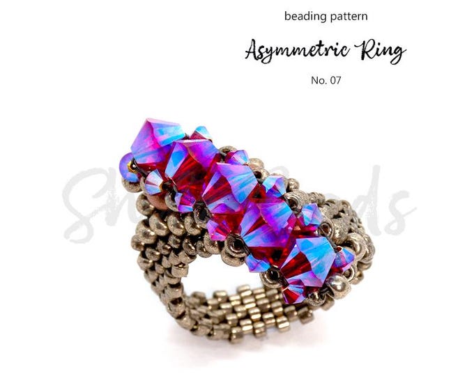 Beading Pattern Tutorial Step by step INSTANT download PDF - Asymmetric Ring I. No 07