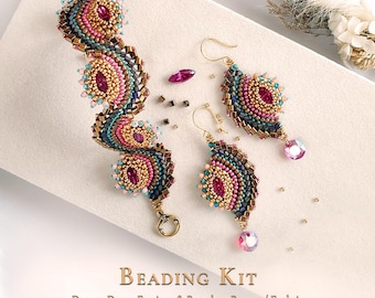 Statement Beading Kit • Earrings & Bracelet Set • Pattern Included • Free US Shipping