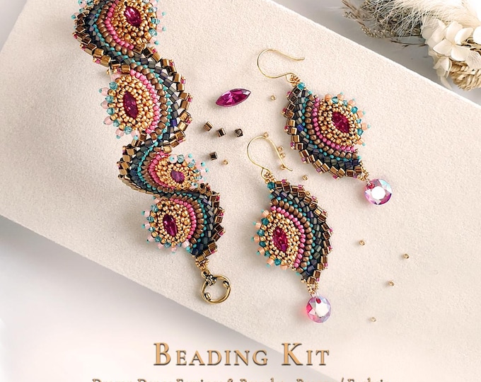 Statement Beading Kit • Earrings & Bracelet Set • Pattern Included • Free US Shipping