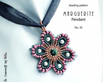 Beading Pattern Tutorial Step by step INSTANT download PDF - Pendant Marguerite No 35