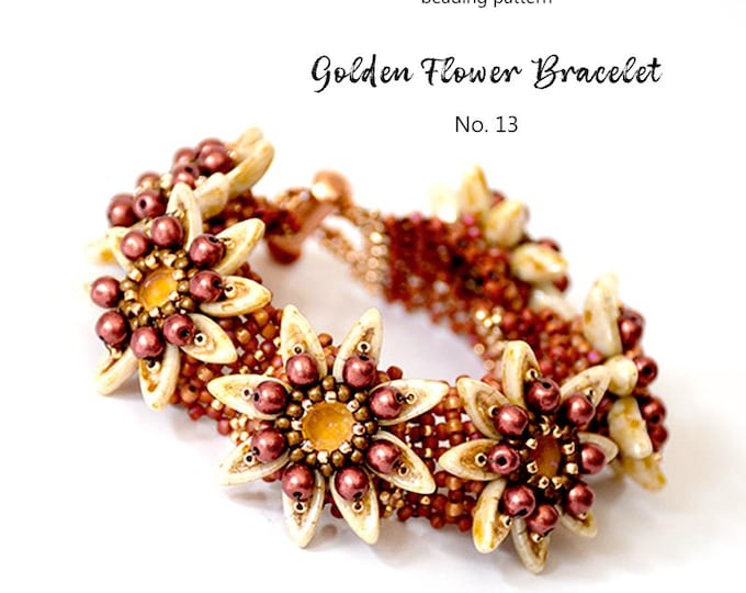 Beaded Bracelet Pattern: Golden Flower, Seed Beads & Chilli Beads (PDF Download)