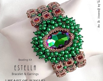 Jewellery making Kit with high quality Japanese beads and Crystals - Estella Bracelet & Earrings No 95 * Heart of Jungle *