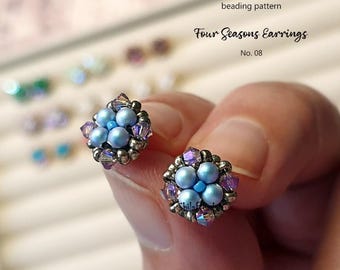 Beaded Stud Earrings Pattern: Seed Beads & Crystals (PDF Pattern)