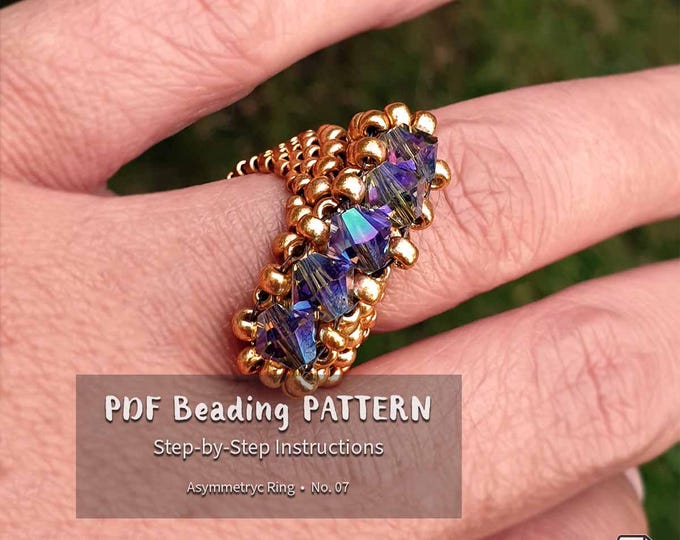Asymmetric Ring • Beading Pattern Tutorial • Step-by-Step PDF, Instant Download