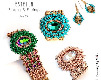 Beading Pattern Tutorial Step by step INSTANT download PDF - Estella Bracelet & Earrings No 95