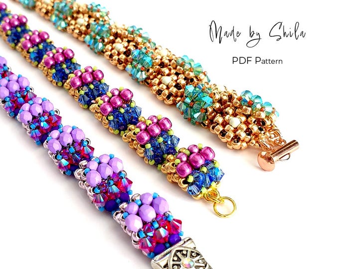 Beaded Bracelet Pattern: Seed Beads, Crystals, Pearls (PDF Download No 63)