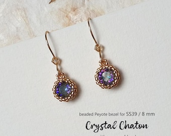 Beaded Peyote bezel for Crystal Round Stone Chaton and Rivoli 8 mm (SS39) - Jewelry making component with seed and delica beads