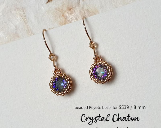 Beaded Peyote bezel for Crystal Round Stone Chaton and Rivoli 8 mm (SS39) - Jewelry making component with seed and delica beads