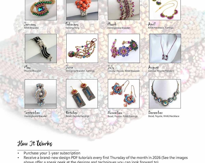 2026 Beading Pattern Subscription • Monthly Seed Bead Jewelry Tutorial PDF • Jewelry making