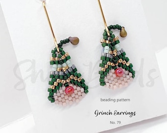 Beading Pattern Step-by-step INSTANT Downloadable PDF Tutorial - Beaded Earrings Charm No 79 - Grinch