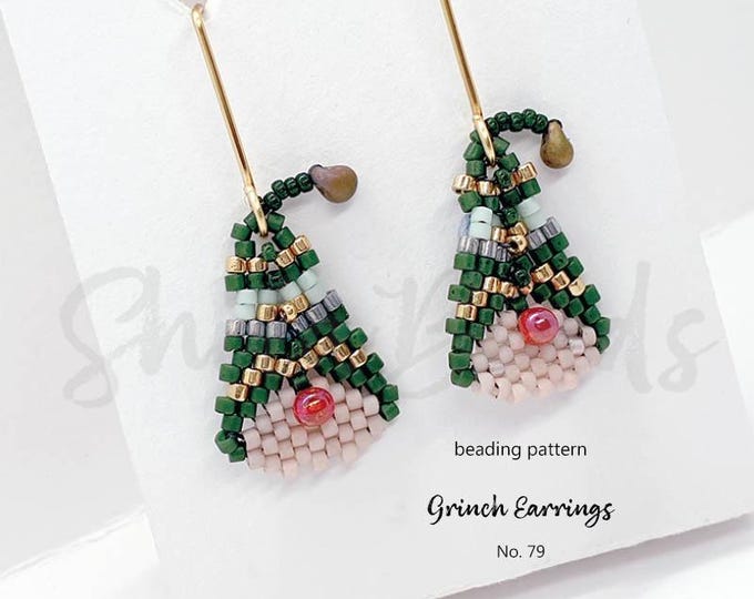 Beading Pattern Step-by-step INSTANT Downloadable PDF Tutorial - Beaded Earrings Charm No 79 - Grinch