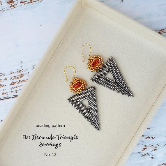 3 Patterns Tutorials - Beaded Earrings with Delica beads and RAW bezeled Rivoli and Navette - flat Bermuda Triangle Earrings No. 12