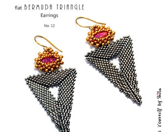 Beading Pattern Tutorial Step by step INSTANT download PDF - Flat Bermuda Triangle Earrings No 12