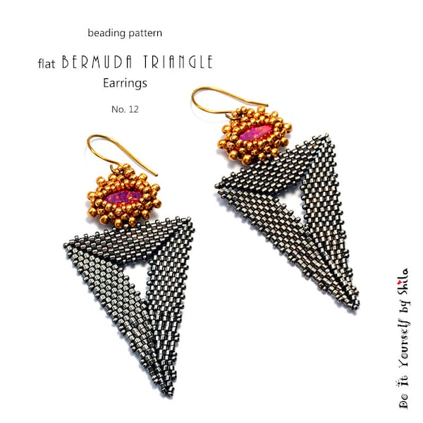 Beading Pattern Tutorial Step by step INSTANT download PDF - Flat Bermuda Triangle Earrings No 12