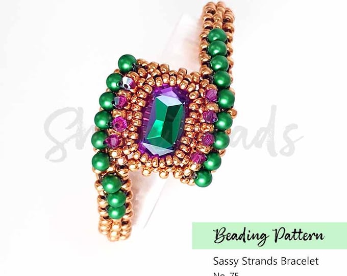 RAW Beading Pattern PDF • Seed Bead Bracelet Tutorial • Beginner RAW Jewelry • Crystal Bezel Design
