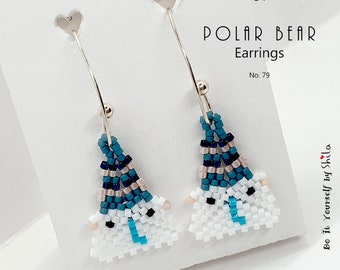 Beading Pattern - Step by step INSTANT downloadable PDF - Beaded Earrings Charm - Polar bear No 79