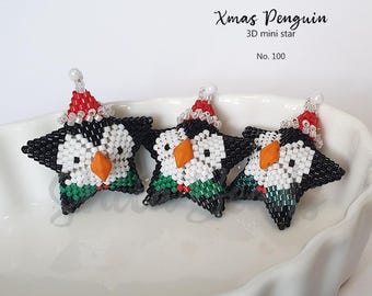 Beading Pattern Step-by-step INSTANT downloadable PDF - 3D Beaded Christmas Star No 100 -  Penguin