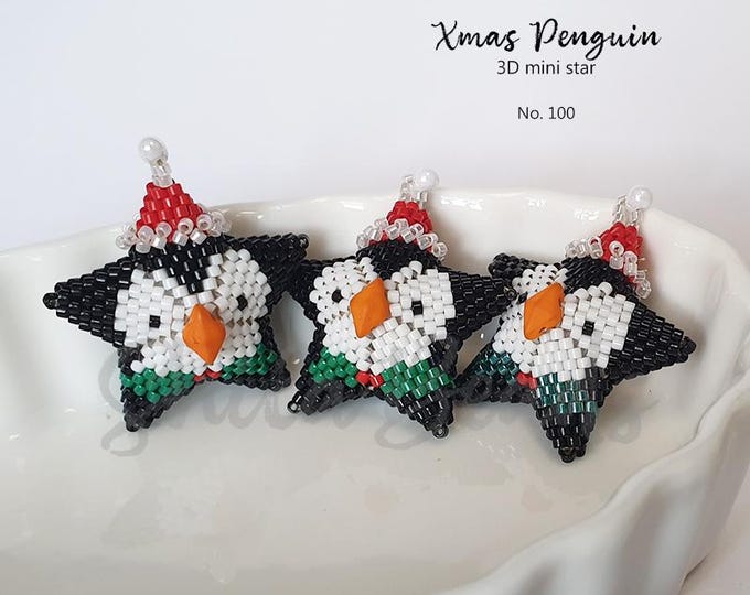 Beading Pattern Step-by-step INSTANT downloadable PDF - 3D Beaded Christmas Star No 100 -  Penguin