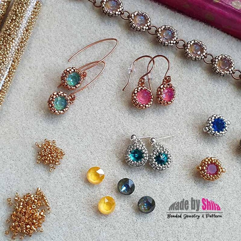Peyote Bezel for 8mm Rivoli & Chaton SS39 • Beaded Jewelry Component, Seed and Delica Beads image 9