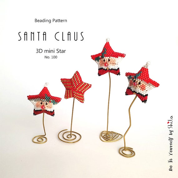 Beading Pattern Step-by-step INSTANT downloadable PDF - 3D Beaded Christmas Star No 100 -  Santa Claus