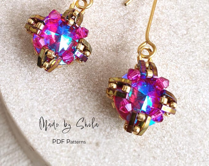 Beaded Rivoli Earrings Pattern PDF | Crystal Bead Weaving Tutorial | Quarter Tila Bezel