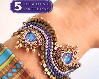 5 Beading Patterns PDF Bundle • Seed Bead Bracelet Tutorial • Intermediate Jewelry Patterns (Instant Download)