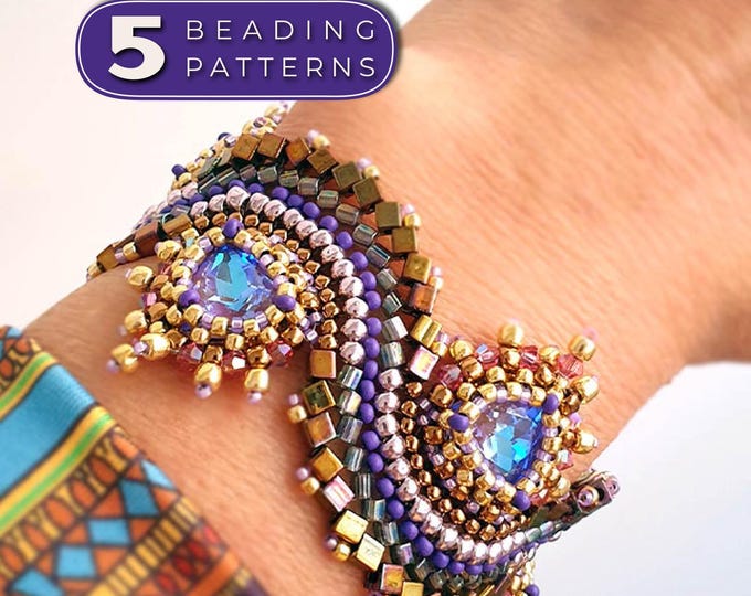5 Beading Patterns PDF Bundle • Seed Bead Bracelet Tutorial • Intermediate Jewelry Patterns (Instant Download)