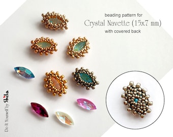 Beading Pattern -  RAW Bezel for Crystal Navette 15 x 7 mm  with covered back