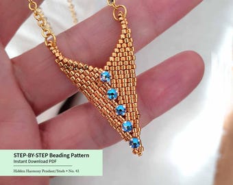 Beaded Triangle Pendant Pattern PDF • Circular Peyote & Herringbone Beading Tutorial • DIY Jewelry Download