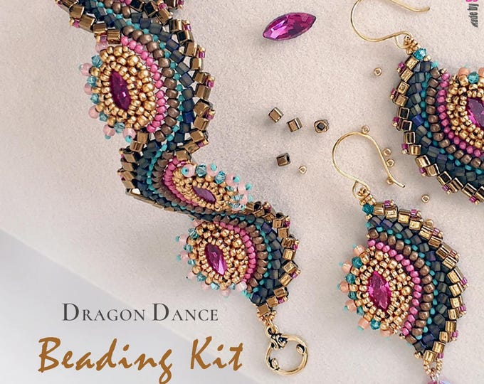 Statement Beading Kit • Earrings & Bracelet Set • Pattern Included • Free US Shipping