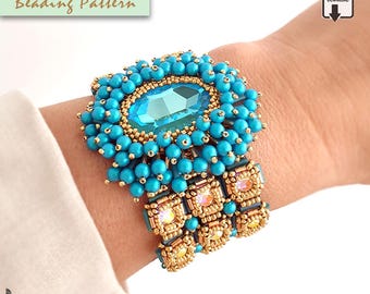 Crystal Statement Bracelet Pattern PDF • Beading Tutorial with Earrings • Bugle Bead Jewelry