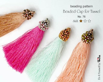 Beading Pattern Tutorial - Step by step INSTANT download PDF - Beaded Cap for Tassel - No 76