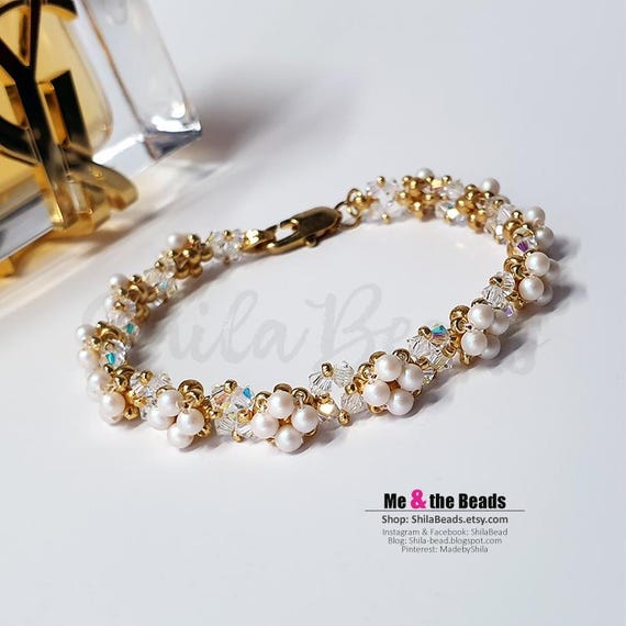 Beaded Bracelet Pattern: Seed Beads, Crystals, Pearls (PDF Tutorial)