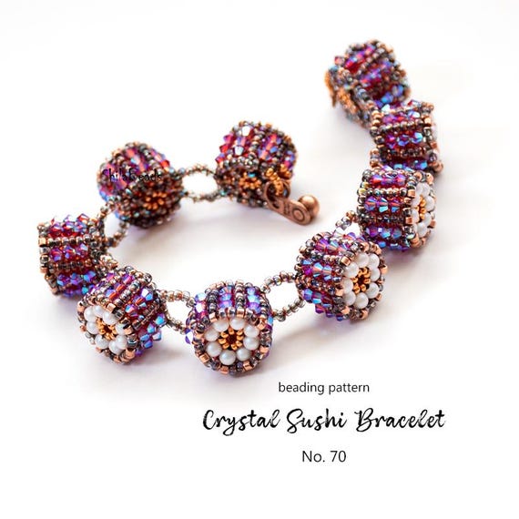 Pattern Tutorial - Bracelet Jewelry making with Seed beads and Crystals Step-by-step PDF Instant download - Crystal Sushi Bracelet No 70