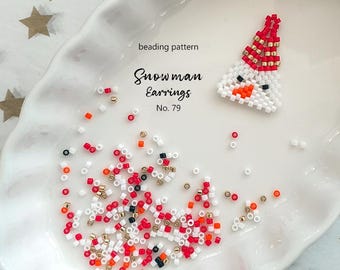 Beading Pattern Step-by-step INSTANT Downloadable PDF Tutorial - Beaded Earrings Charm No 79 - Snowman