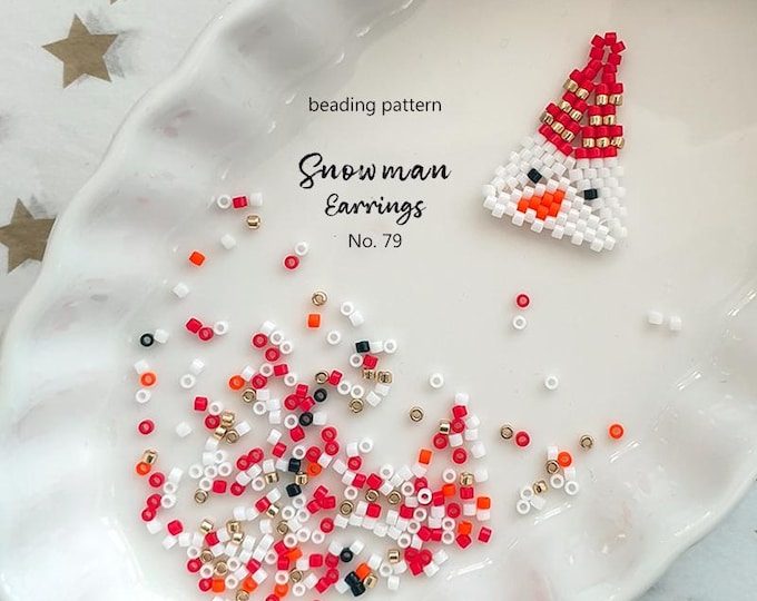 Beading Pattern Step-by-step INSTANT Downloadable PDF Tutorial - Beaded Earrings Charm No 79 - Snowman