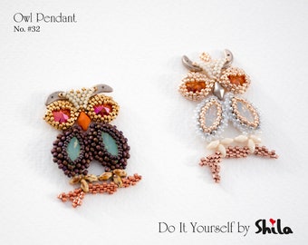 Beading Pattern Tutorial Step by step INSTANT download PDF - Owl Pendant No 32