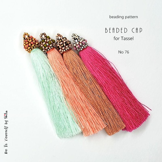 Beading Pattern Tutorial - Step by step INSTANT download PDF - Beaded Cap for Tassel - No 76