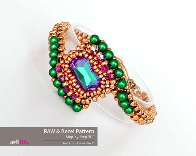 RAW and Bezel Beading Pattern PDF • Seed Bead Bracelet with Crystals & Pearls