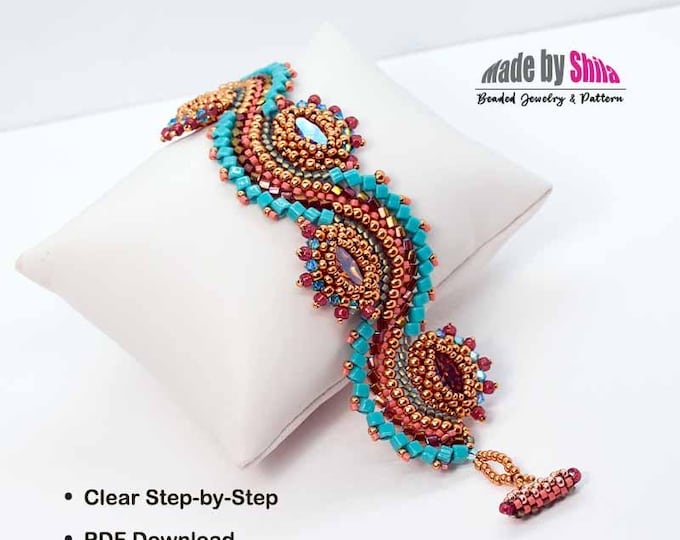 Turquoise Beaded Bracelet Pattern • Crystal & Seed Bead Tutorial PDF • Jewelry Making Instructions