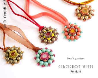 Beading Pattern Tutorial Step by step INSTANT download PDF - Cabochon Wheel Pendant No 44