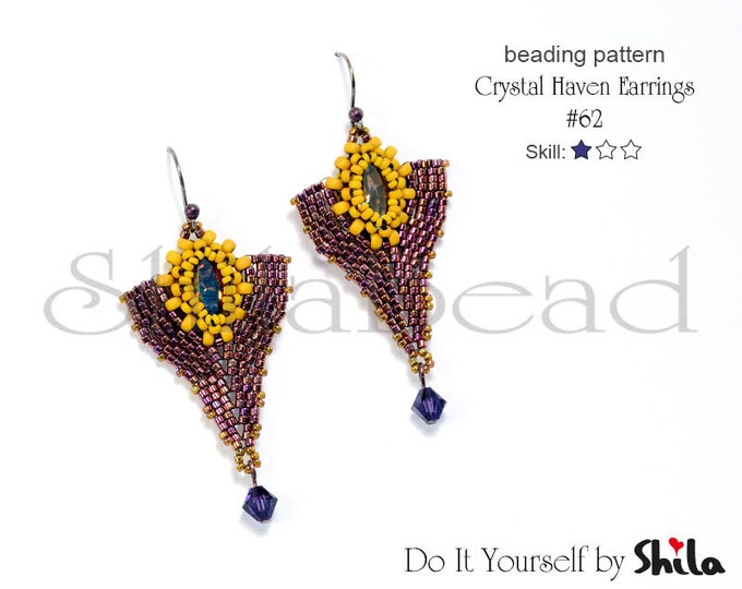 Beading Pattern Tutorial Step by step INSTANT download PDF - Crystal Haven Earrings No 62
