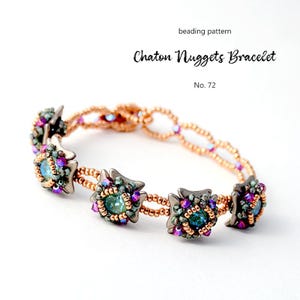 Pattern Tutorial - Bracelet Jewelry making with Seed and Crescent beads Step-by-step PDF Instant download - Chaton Nuggets Bracelet No 72