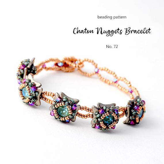 Pattern Tutorial - Bracelet Jewelry making with Seed and Crescent beads Step-by-step PDF Instant download - Chaton Nuggets Bracelet No 72