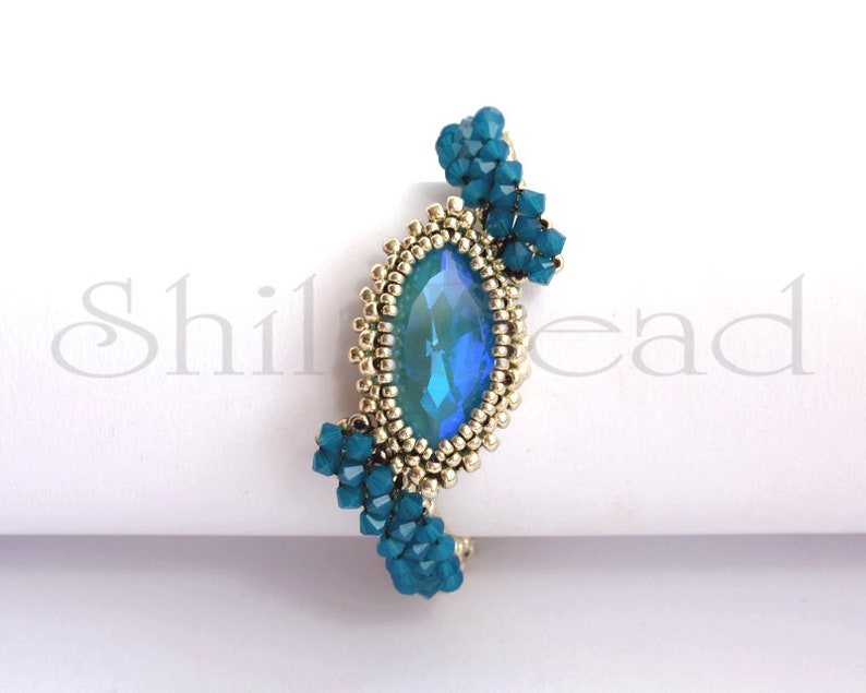 Beading Pattern Tutorial Step by step INSTANT download PDF Curious Eye Bracelet with crystal cabochon No 64 image 7