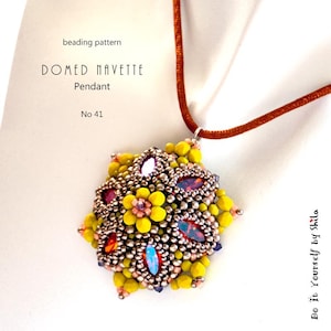 Beading Pattern Tutorial Step by step INSTANT download PDF - Flower Navette Pendant No 41